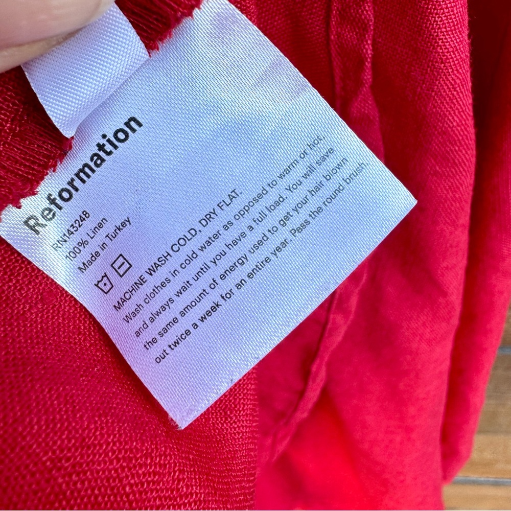 Reformation Rodin Plunge V-Neck 100% Linen Wrap Mini Dress M Red - Picture 8 of 9